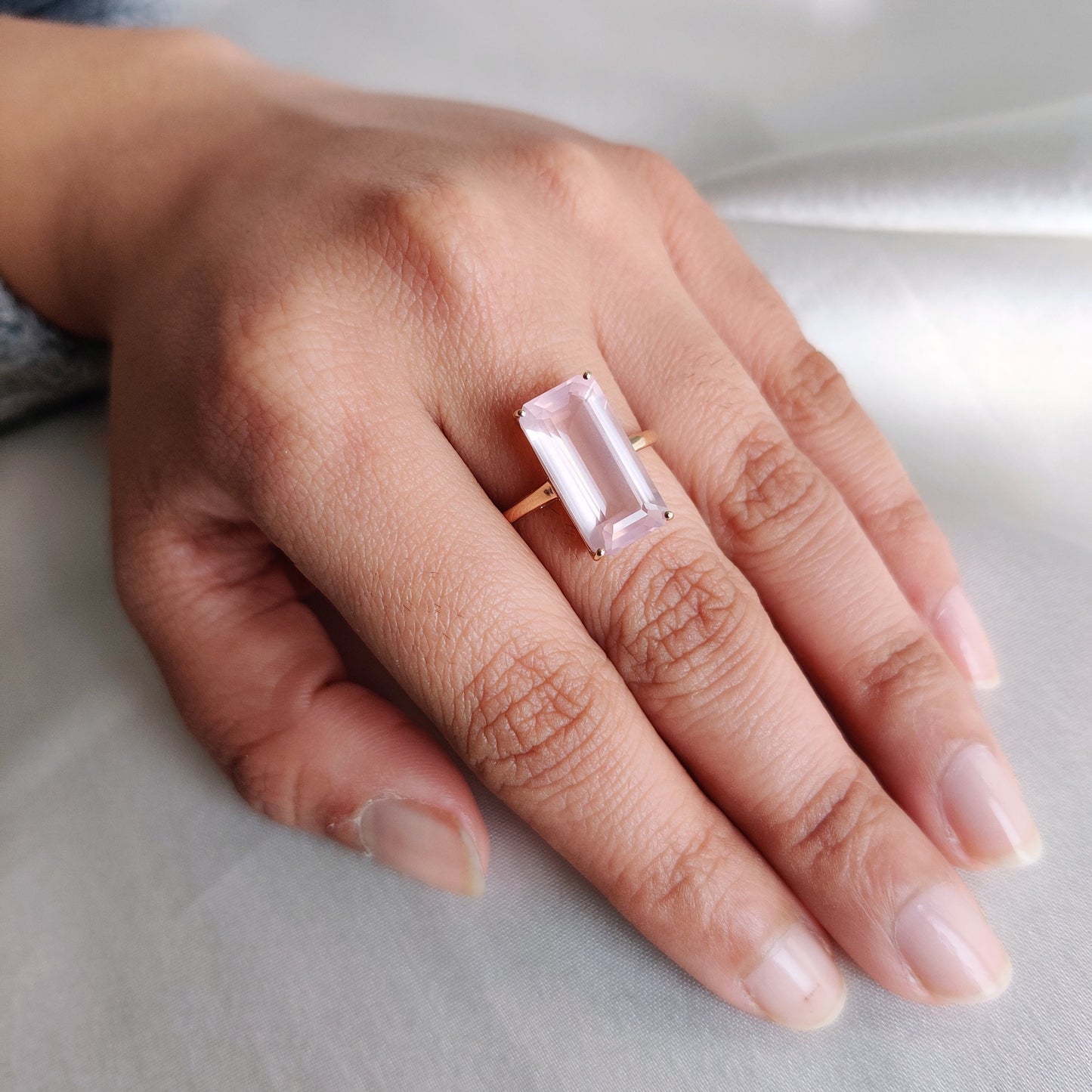 Natural Rose Quartz Ring, 14K Solid Yellow Gold Ring, January Birthstone Ring, Octagon Shape Rose Quartz Prong Ring, Rose Quartz Jewelry