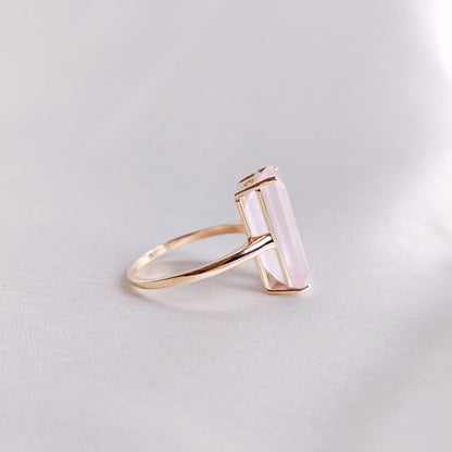 Natural Rose Quartz Ring, 14K Solid Yellow Gold Ring, January Birthstone Ring, Octagon Shape Rose Quartz Prong Ring, Rose Quartz Jewelry