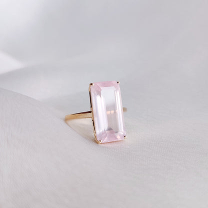 Natural Rose Quartz Ring, 14K Solid Yellow Gold Ring, January Birthstone Ring, Octagon Shape Rose Quartz Prong Ring, Rose Quartz Jewelry