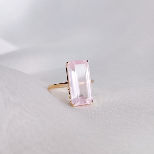 Natural Rose Quartz Ring, 14K Solid Yellow Gold Ring, January Birthstone Ring, Octagon Shape Rose Quartz Prong Ring, Rose Quartz Jewelry