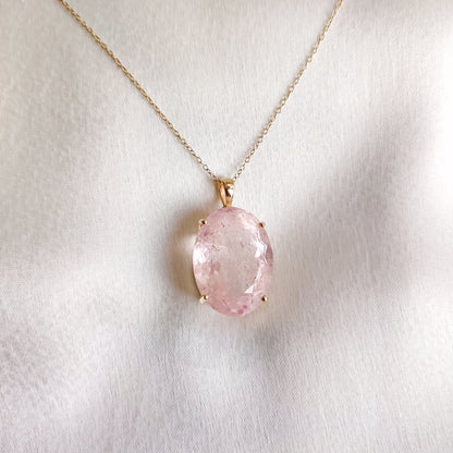 Natural Morganite Pendant, 14K Solid Yellow Gold Morganite Pendant, June Birthstone Pendant, Natural Morganite Jewelry