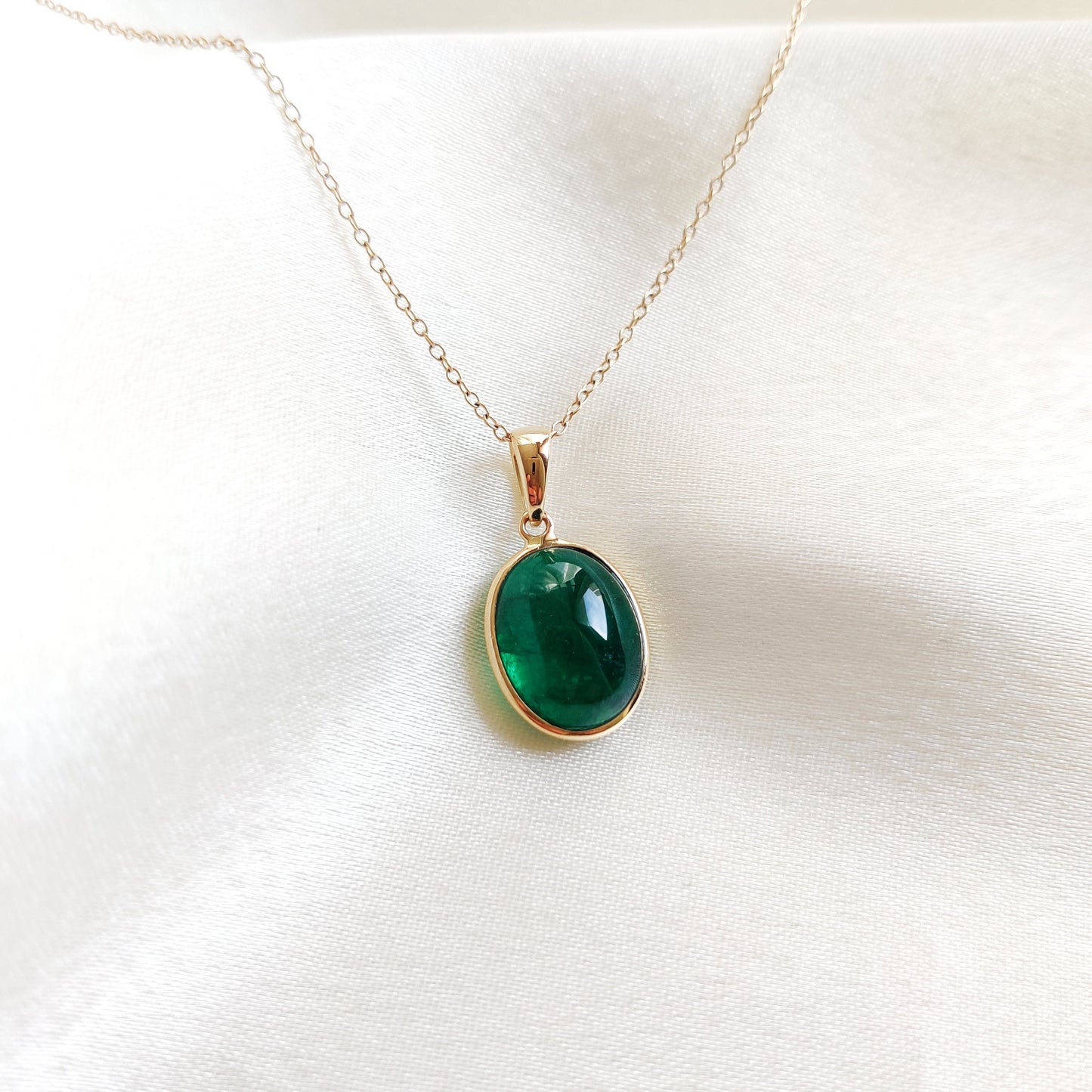 Natural Emerald Pendant, 14K Solid Yellow Gold Emerald Pendant, May Birthstone Pendant, Oval Emerald Bezel Pendant, Dainty Emerald Jewelry