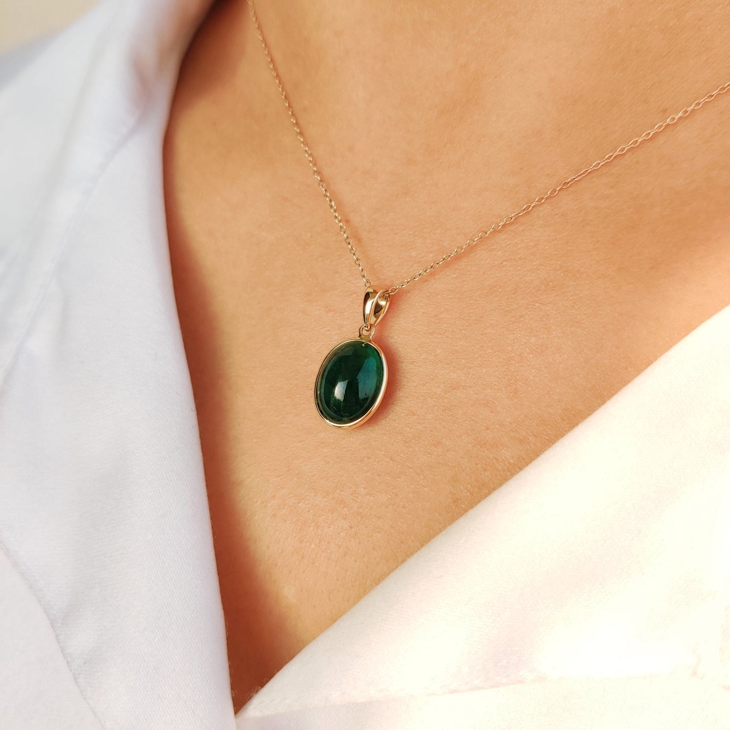 Natural Emerald Pendant, 14K Solid Yellow Gold Emerald Pendant, May Birthstone Pendant, Oval Emerald Bezel Pendant, Dainty Emerald Jewelry