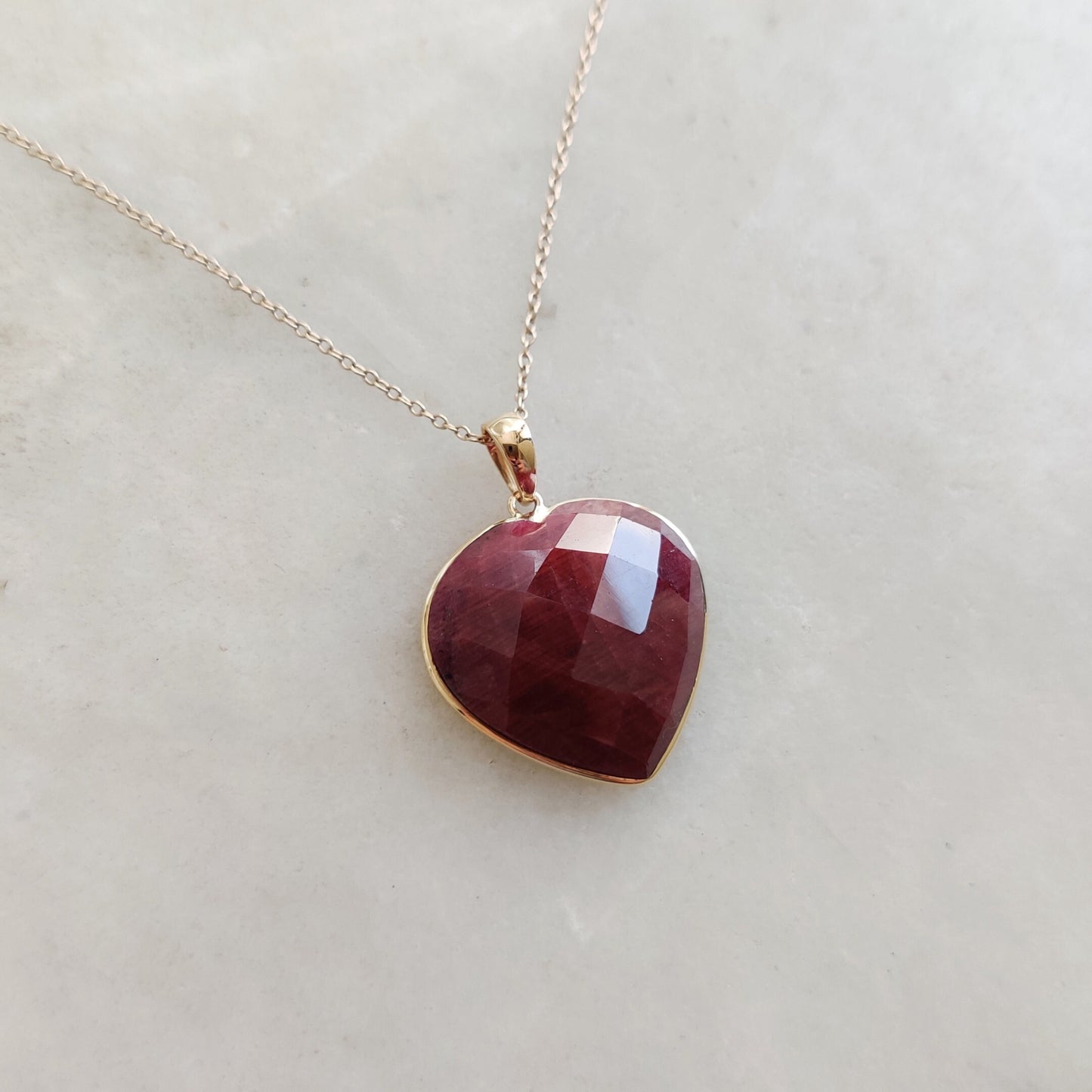 Natural Ruby Heart Pendant, 14K Solid Yellow Gold Pendant, Ruby Heart Shape Pendant, July Birthstone Pendant, Valentine&#39;s Day Gift