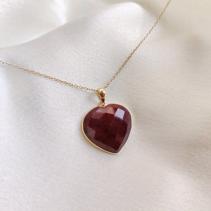 Natural Ruby Heart Pendant, 14K Solid Yellow Gold Pendant, Ruby Heart Shape Pendant, July Birthstone Pendant, Valentine&#39;s Day Gift