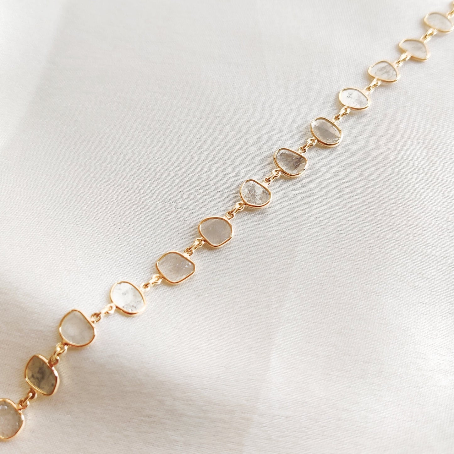 Natural Diamond Polki Braelet, 14K Solid Gold Diamond Slice Bracelet, Diamond Polki Gold Bracelet, April Birthstone, Birthday Present