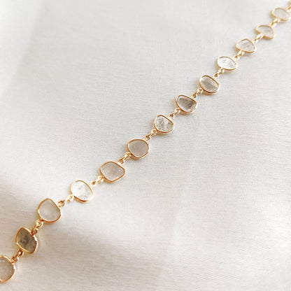 Natural Diamond Polki Braelet, 14K Solid Gold Diamond Slice Bracelet, Diamond Polki Gold Bracelet, April Birthstone, Birthday Present