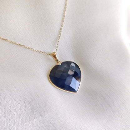 Natural Blue Sapphire Heart Pendant, 14K Solid Yellow Gold Sapphire Pendant, Sapphire Heart Shape Pendant, September Birthstone Pendant