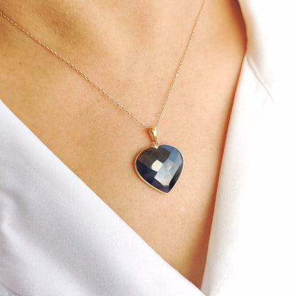 Natural Blue Sapphire Heart Pendant, 14K Solid Yellow Gold Sapphire Pendant, Sapphire Heart Shape Pendant, September Birthstone Pendant