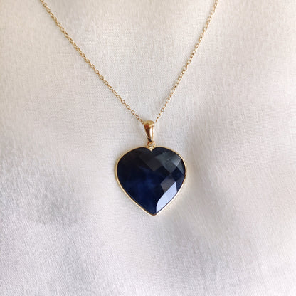 Natural Blue Sapphire Heart Pendant, 14K Solid Yellow Gold Sapphire Pendant, Sapphire Heart Shape Pendant, September Birthstone Pendant