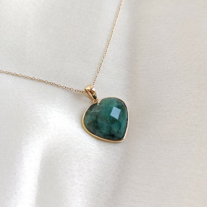 Natural Emerald Heart Pendant, 14K Solid Yellow Gold Emerald Pendant, May Birthstone Pendant, Bezel Pendant, Heart Pendant, Wedding Gift