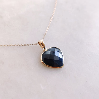 Natural Blue Sapphire Heart Pendant, 14K Solid Yellow Gold Sapphire Pendant, Gemstone Heart Pendant, September Birthstone Pendant