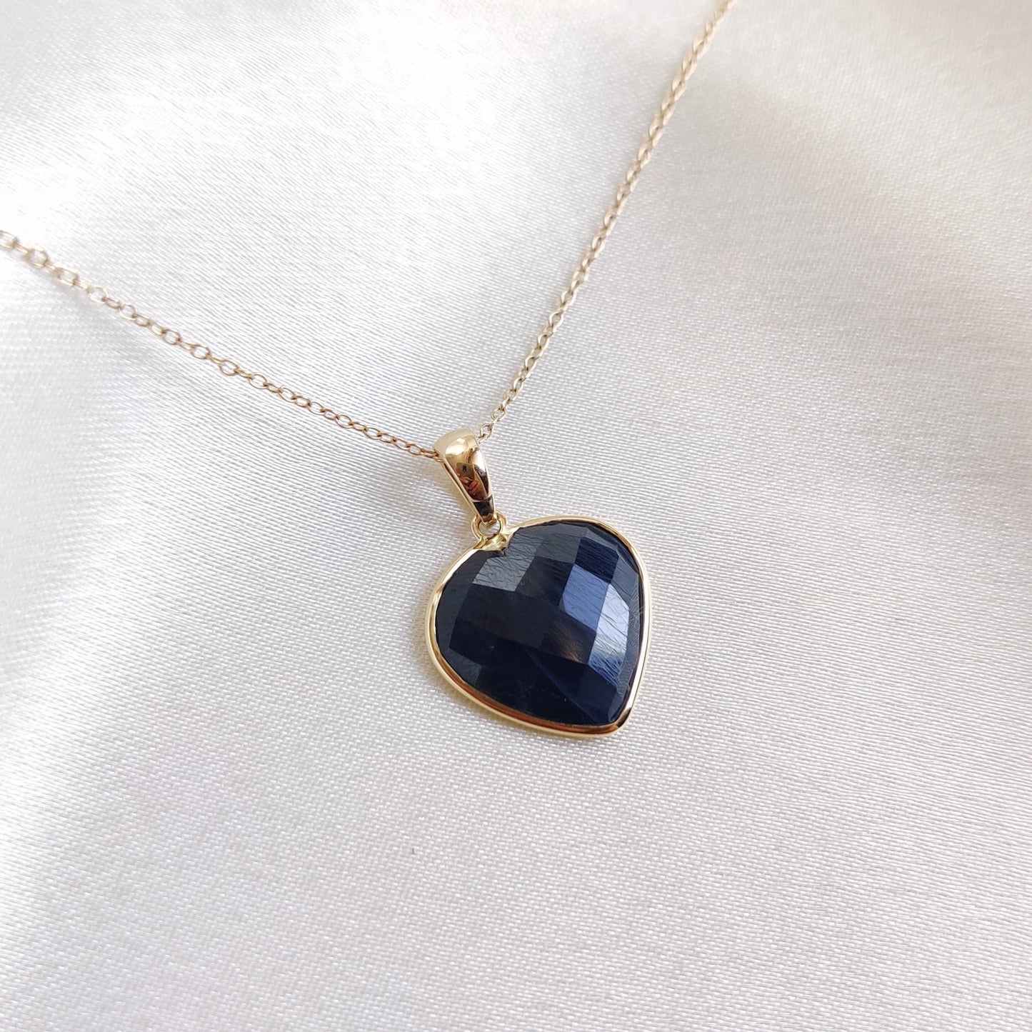 Natural Blue Sapphire Heart Pendant, 14K Solid Yellow Gold Sapphire Pendant, Gemstone Heart Pendant, September Birthstone Pendant