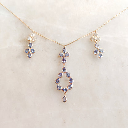 Natural Tanzanite & Diamond Necklace, 14K Solid Gold Tanzanite Diamond Necklace, Dainty Tanzanite Necklace, Wedding Necklace