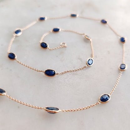 Natural Blue Sapphire Necklace, 14K Solid Gold Blue Sapphire Pendant, Dainty Sapphire Chain Necklace, September Birthstone Necklace