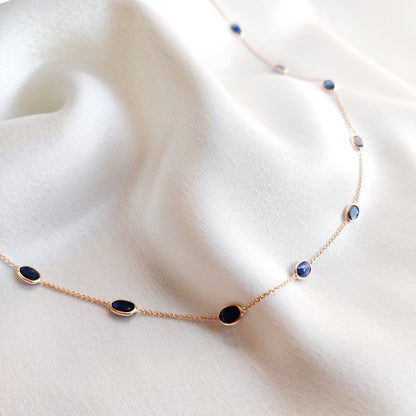 Natural Blue Sapphire Necklace, 14K Solid Gold Blue Sapphire Pendant, Dainty Sapphire Chain Necklace, September Birthstone Necklace