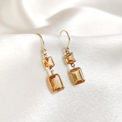 14K Gold Natural Citrine Earrings, Solid Yellow Gold Earrings, Dainty Gemstone Drop Earrings, November Birthstone, Citrine Jewelry