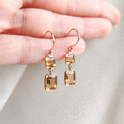 14K Gold Natural Citrine Earrings, Solid Yellow Gold Earrings, Dainty Gemstone Drop Earrings, November Birthstone, Citrine Jewelry