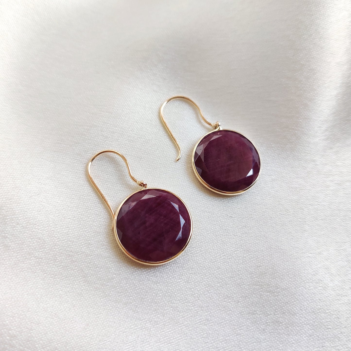 Natural Ruby Earrings, 14K Solid Yellow Gold Ruby Earrings, July Birthstone Earrings, Ruby Jewelry, Birthday Present, Ruby Bezel Earring