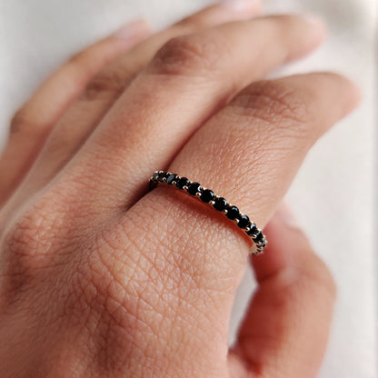 Natural Black Spinel Eternity Ring, 14K Solid Yellow Gold Infinity Band, December Birthstone, Eternity Spinel Ring, Black Spinel Jewelry