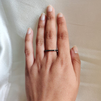 Natural Black Spinel Eternity Ring, 14K Solid Yellow Gold Infinity Band, December Birthstone, Eternity Spinel Ring, Black Spinel Jewelry