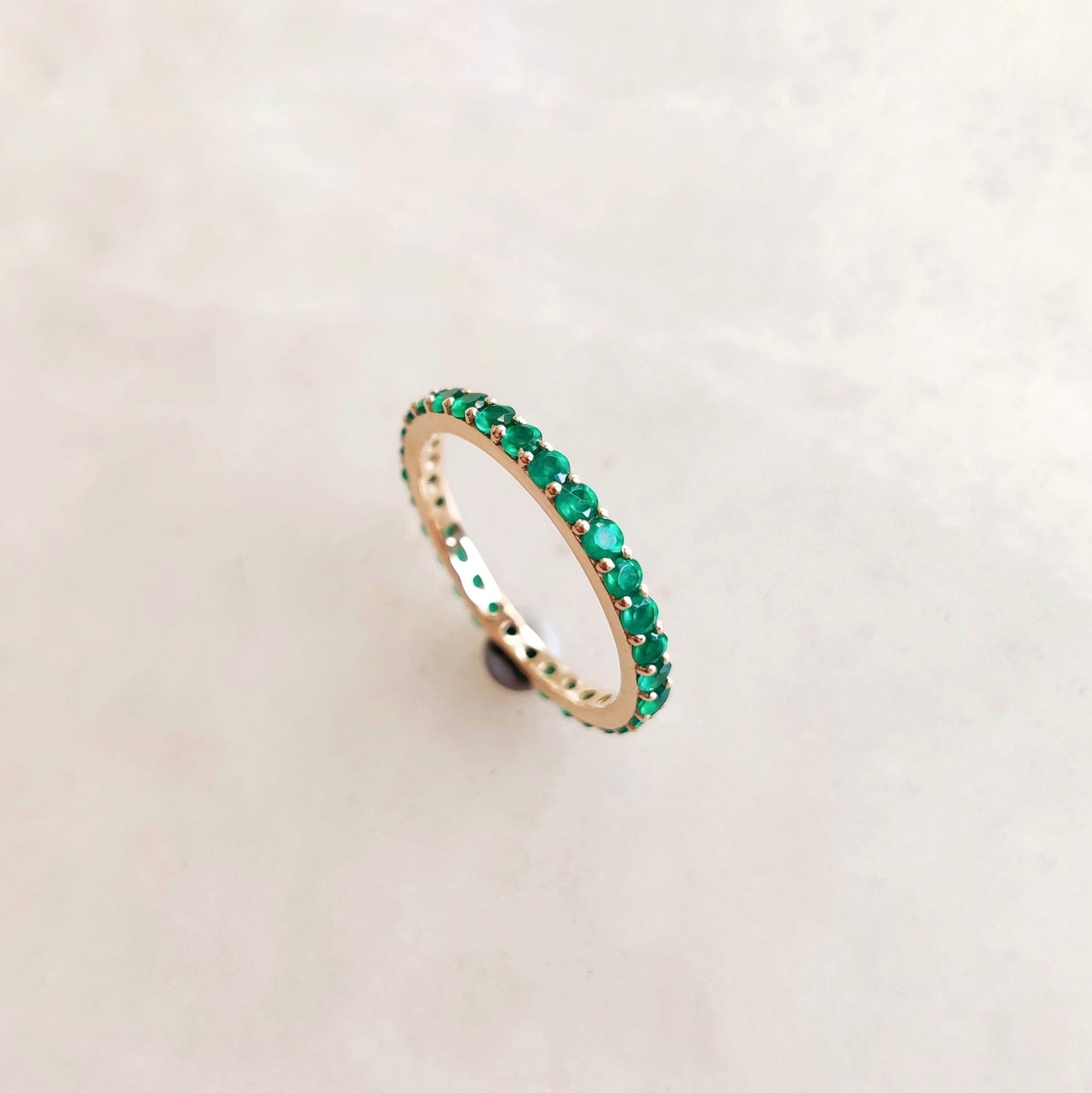 Natural Green Onyx Eternity Ring, 14K Solid Yellow Gold Infinity Band, May Birthstone Ring, Full Eternity Ring, Green Onyx Jewelry