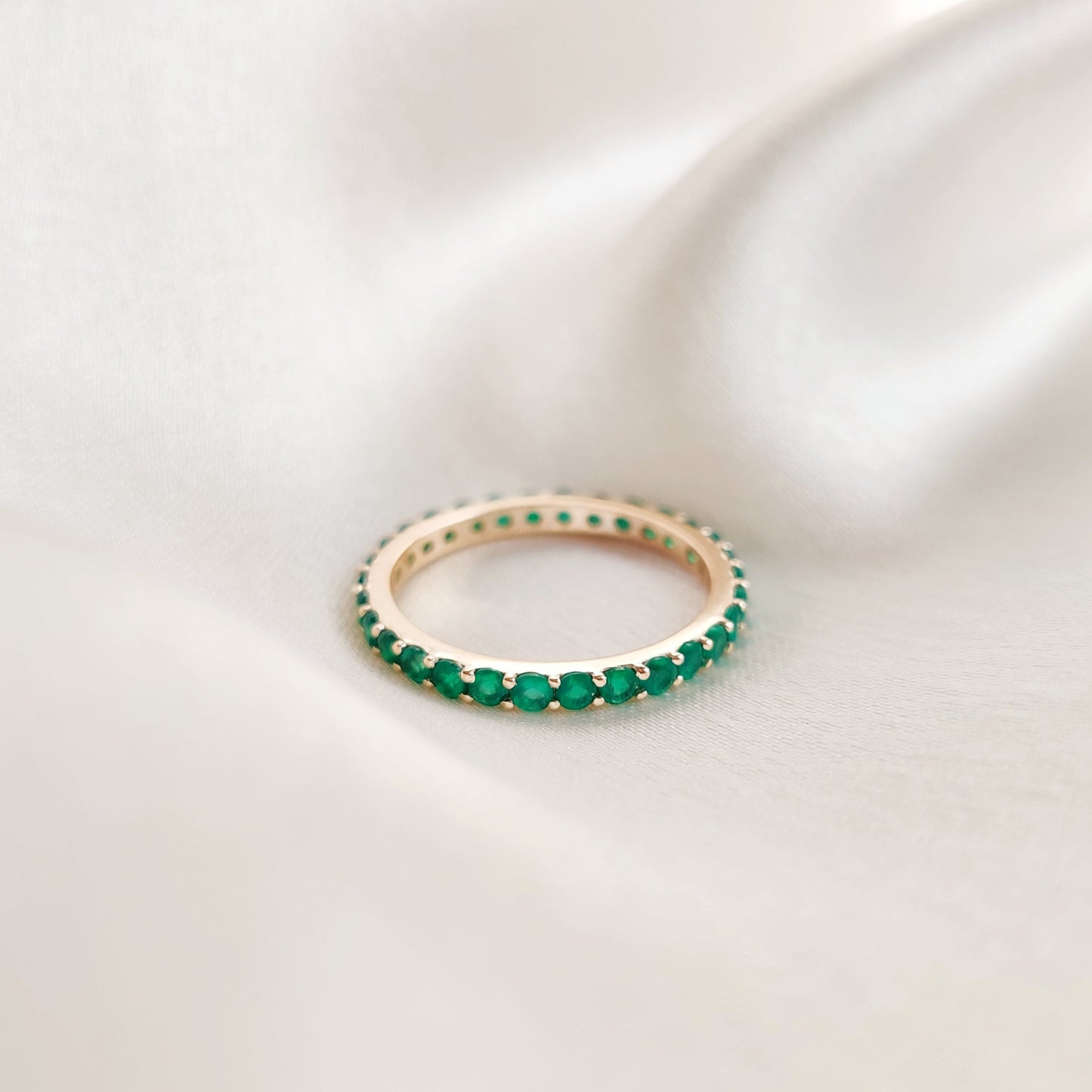 Natural Green Onyx Eternity Ring, 14K Solid Yellow Gold Infinity Band, May Birthstone Ring, Full Eternity Ring, Green Onyx Jewelry