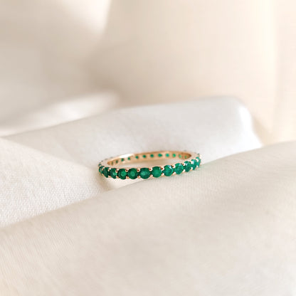 Natural Green Onyx Eternity Ring, 14K Solid Yellow Gold Infinity Band, May Birthstone Ring, Full Eternity Ring, Green Onyx Jewelry