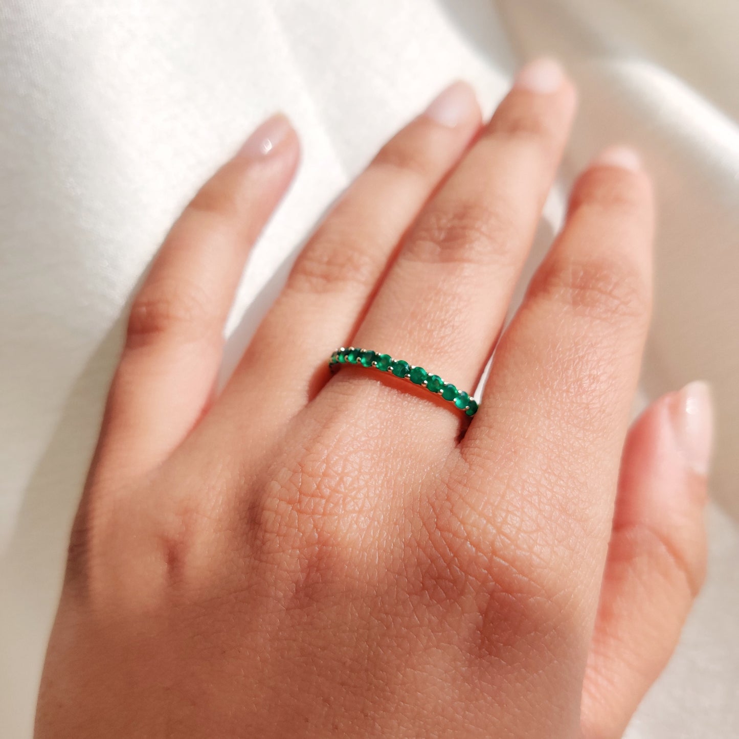 Natural Green Onyx Eternity Ring, 14K Solid Yellow Gold Infinity Band, May Birthstone Ring, Full Eternity Ring, Green Onyx Jewelry