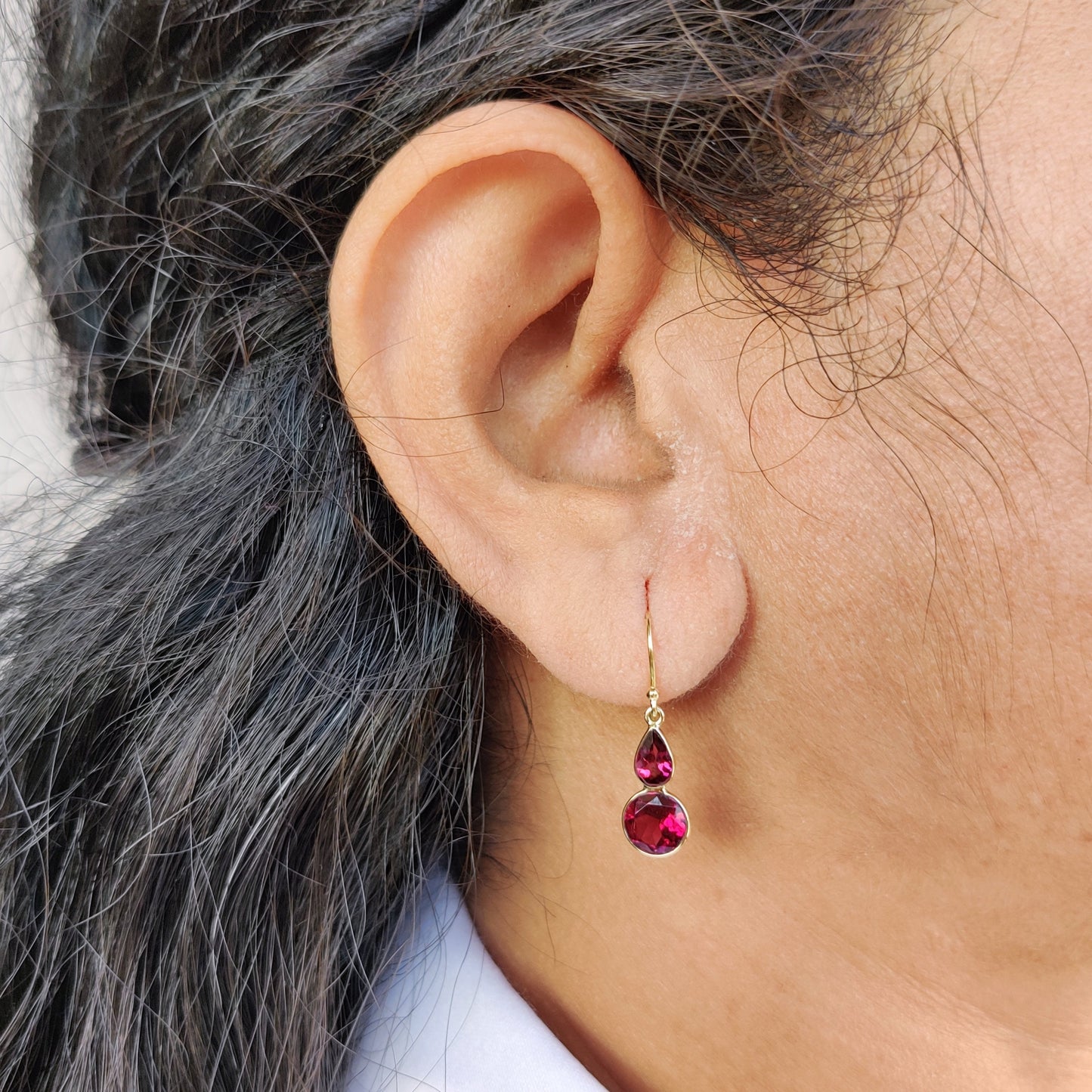 Natural Garnet Earrings, 14K Solid Yellow Gold Earrings, January Birthstone, Dainty Drop Earring, Christmas Present, Garnet Jewelry