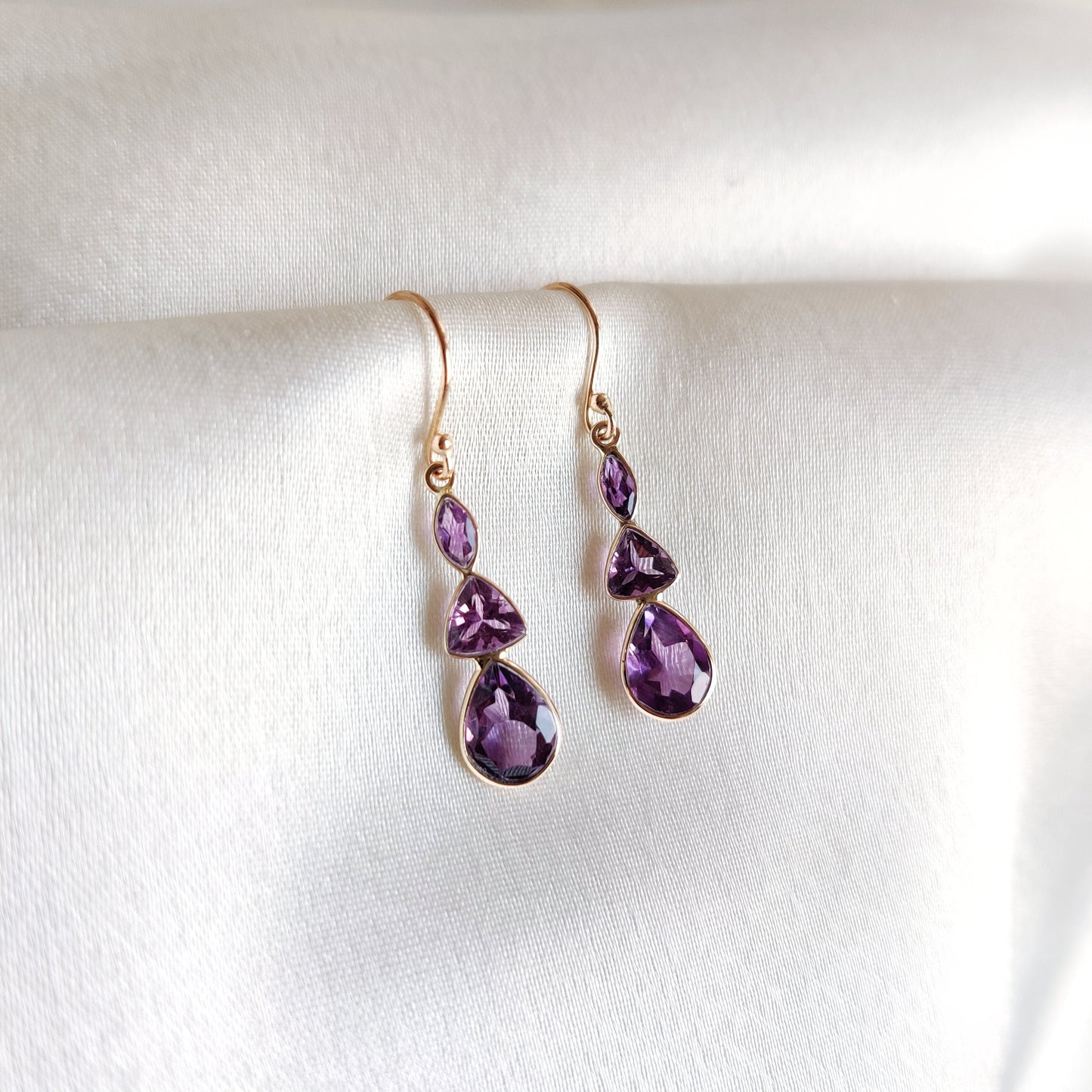 Natural Purple Amethyst Earrings, 14K Solid Yellow Gold Amethyst Earrings, February Birthstone, Dainty Amethyst Earring, Valentines Day Gift