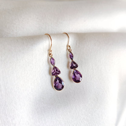 Natural Purple Amethyst Earrings, 14K Solid Yellow Gold Amethyst Earrings, February Birthstone, Dainty Amethyst Earring, Valentines Day Gift