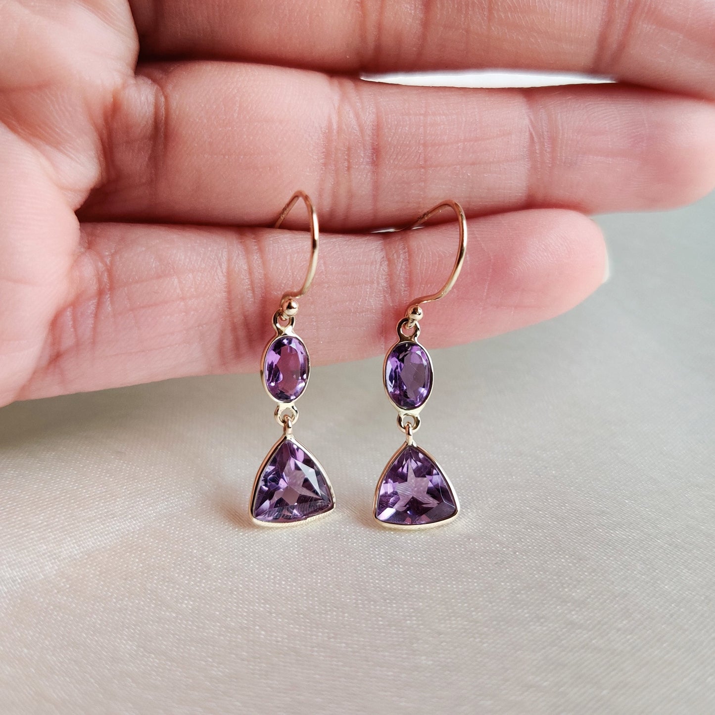 Natural Purple Amethyst Earrings, 14K Solid Yellow Gold Earrings, Dainty Amethyst Drop Earrings, February Birthstone Earrings