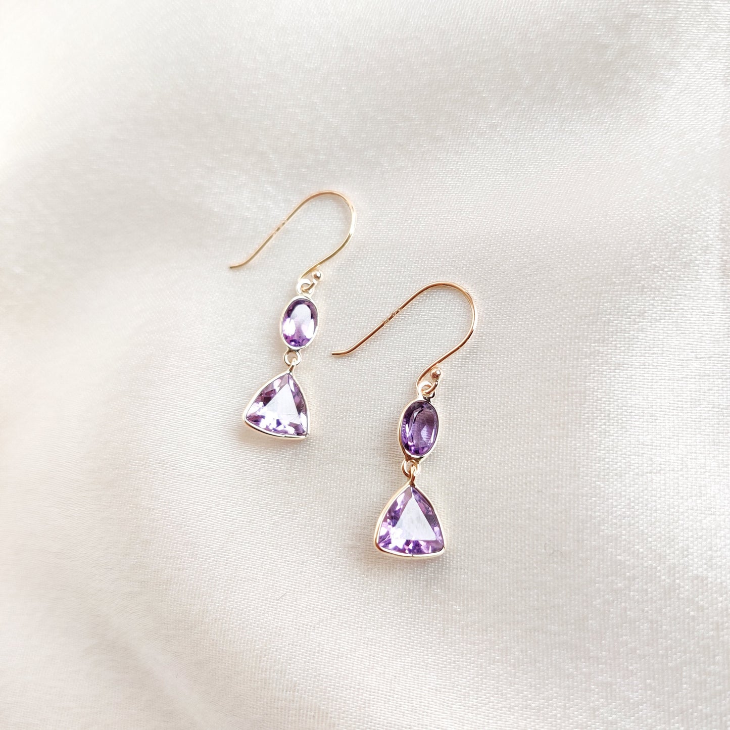 Natural Purple Amethyst Earrings, 14K Solid Yellow Gold Earrings, Dainty Amethyst Drop Earrings, February Birthstone Earrings