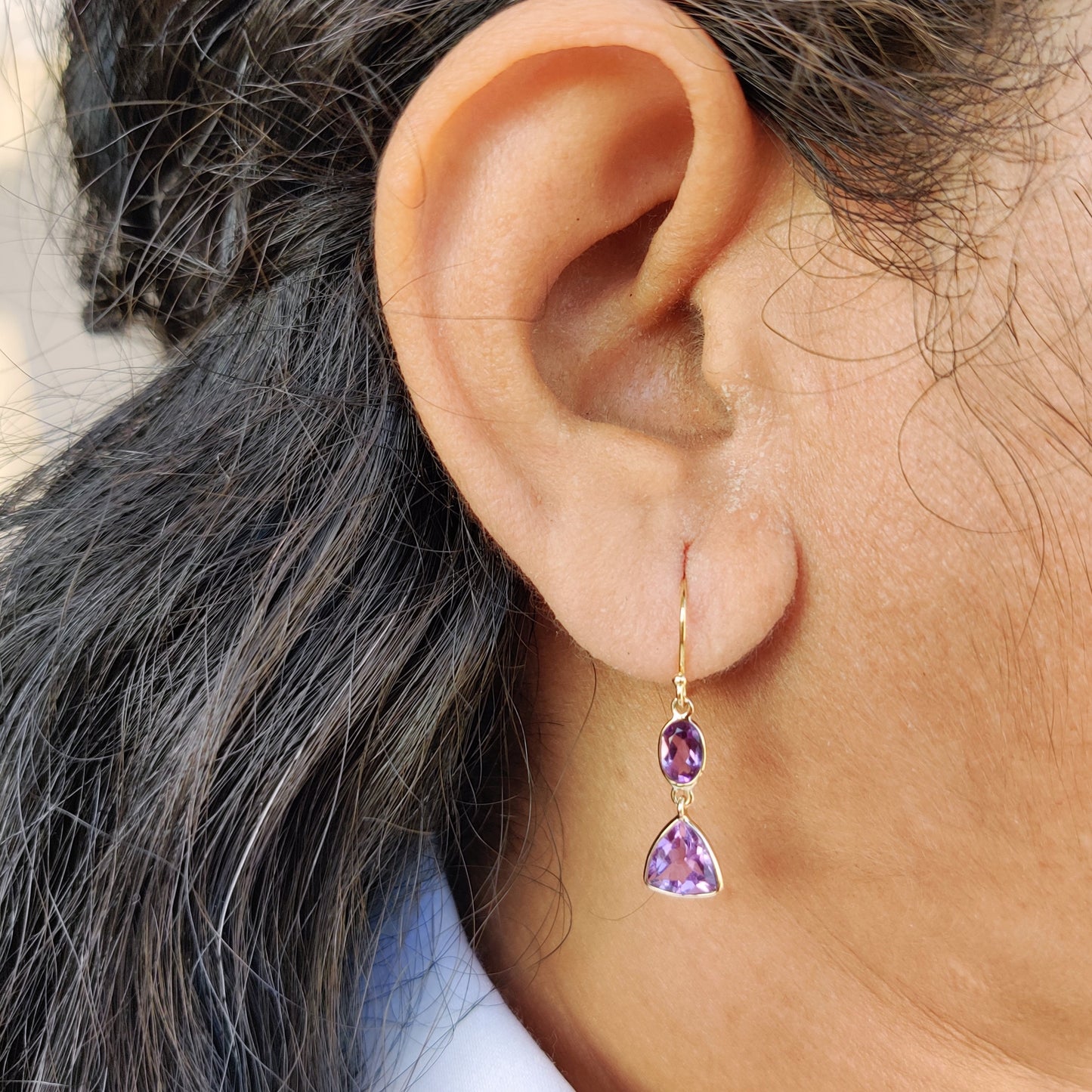 Natural Purple Amethyst Earrings, 14K Solid Yellow Gold Earrings, Dainty Amethyst Drop Earrings, February Birthstone Earrings