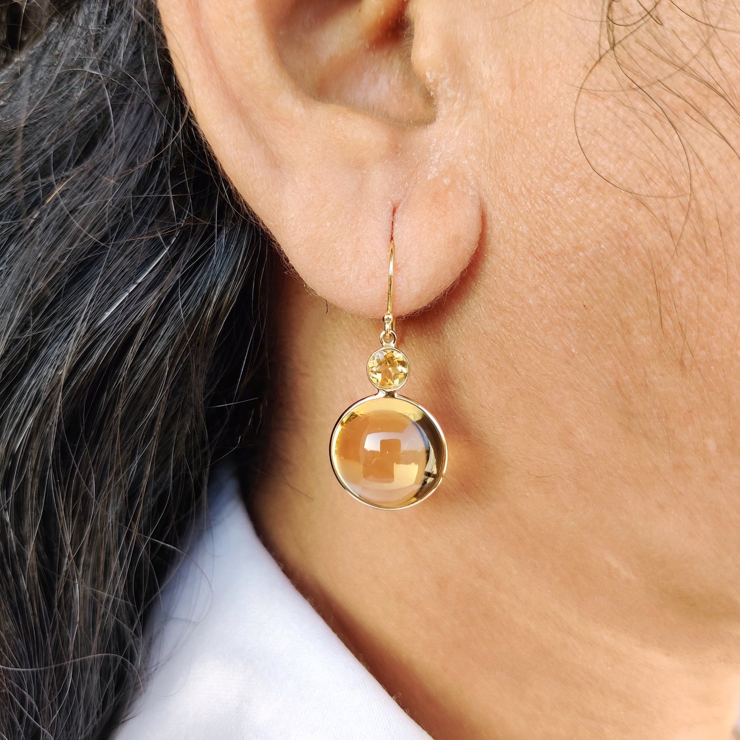 14K Gold Natural Citrine Earrings, Solid Yellow Gold Earrings, November Birthstone Earrings, Citrine Drop Earrings, Birthday Present