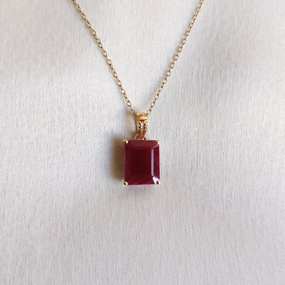 Natural Ruby Pendant, 14K Solid Yellow Gold Ruby Pendant, July Birthstone Pendant, Octagon Ruby Pendant, Dainty Ruby Pendant, Birthday Gift