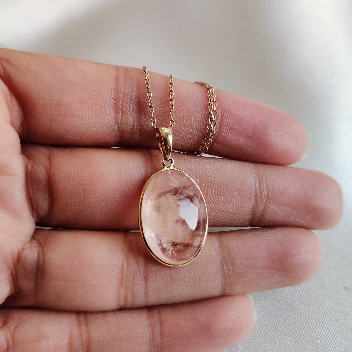 Natural Morganite Pendant, 14K Solid Yellow Gold Pendant, November Birthstone Pendant, Oval Morganite Pendant, Natural Morganite Jewelry