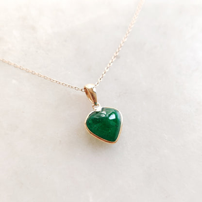 Natural Emerald Heart Pendant, 14K Solid Yellow Gold Pendant, Dainty Heart Shape Emerald, May Birthstone Pendant, Valentine&#39;s Day Gift