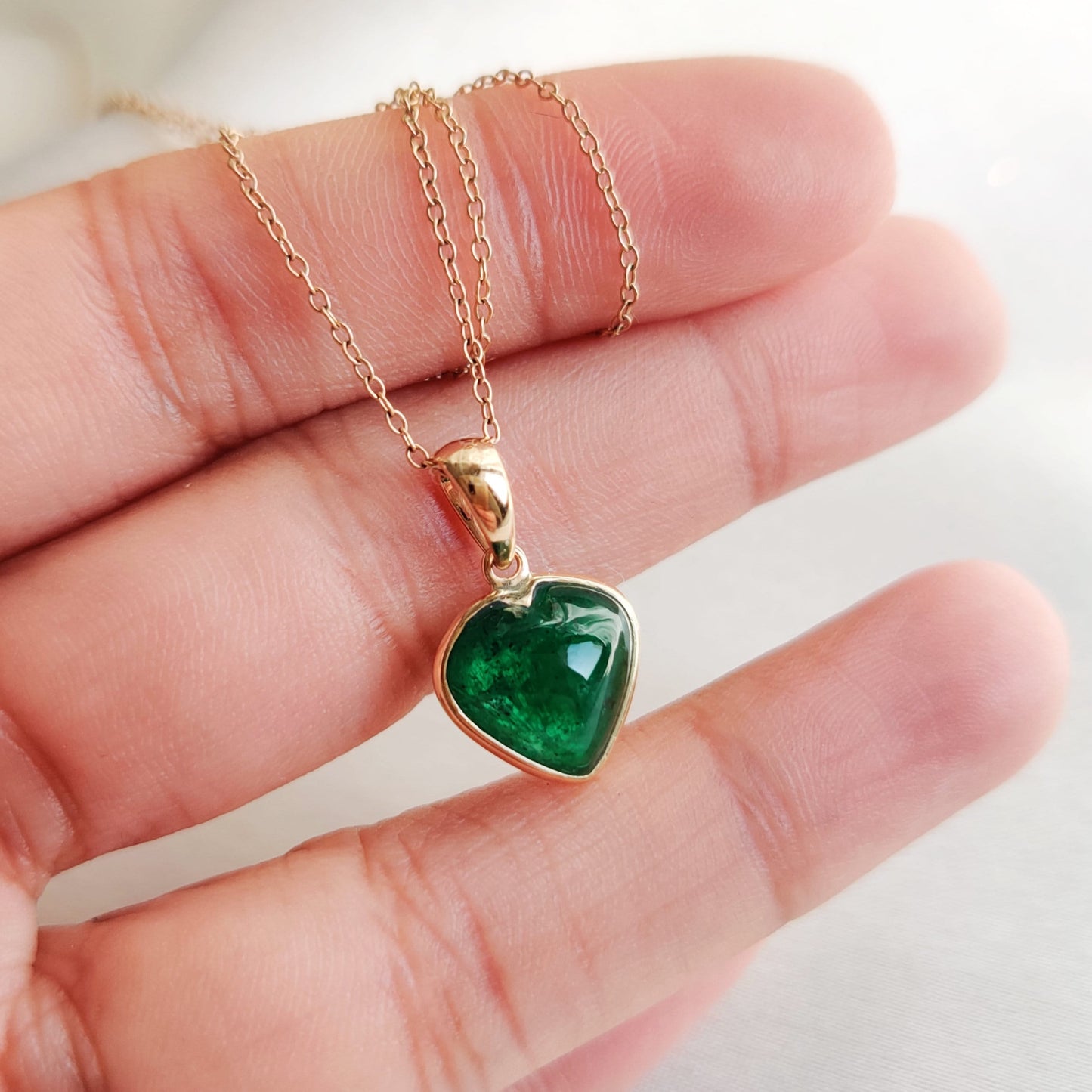 Natural Emerald Heart Pendant, 14K Solid Yellow Gold Pendant, Dainty Heart Shape Emerald, May Birthstone Pendant, Valentine&#39;s Day Gift