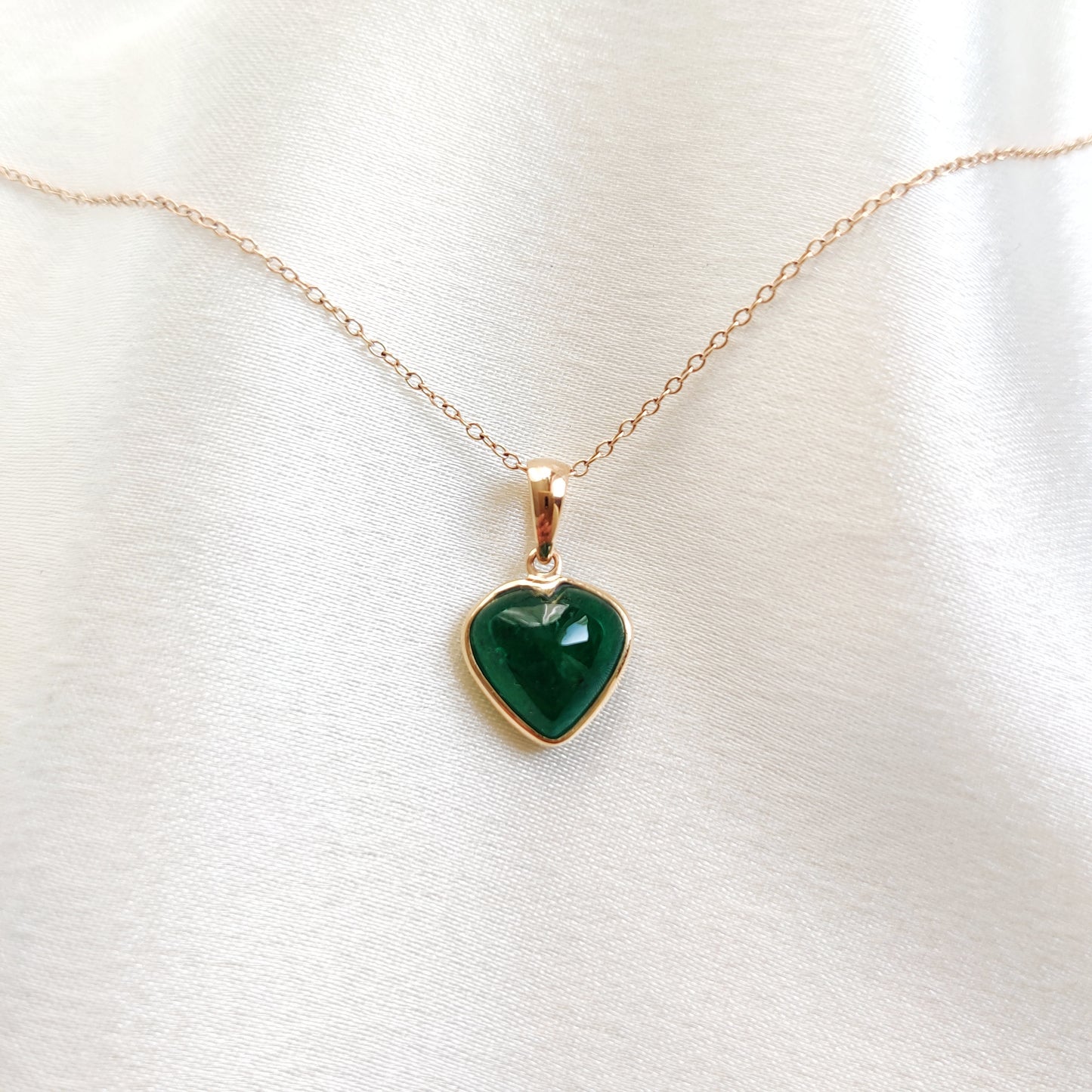 Natural Emerald Heart Pendant, 14K Solid Yellow Gold Pendant, Dainty Heart Shape Emerald, May Birthstone Pendant, Valentine&#39;s Day Gift