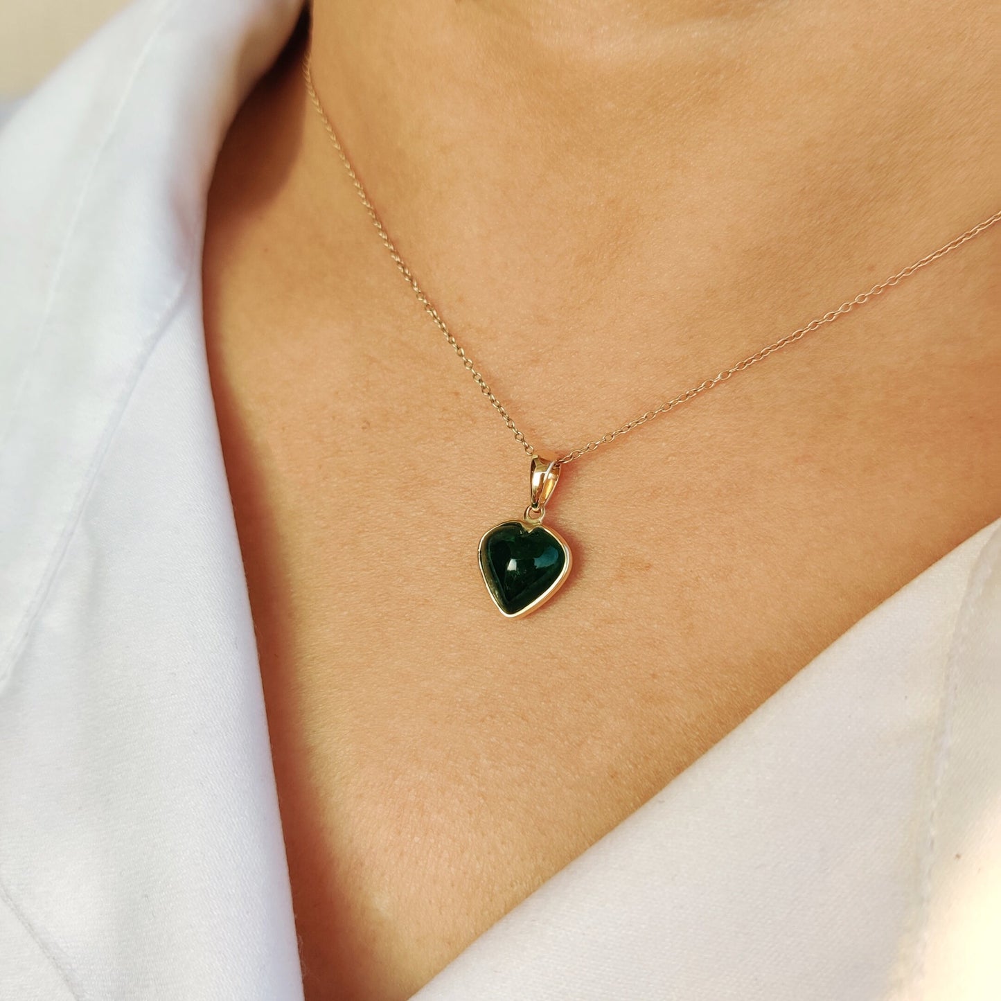 Natural Emerald Heart Pendant, 14K Solid Yellow Gold Pendant, Dainty Heart Shape Emerald, May Birthstone Pendant, Valentine&#39;s Day Gift