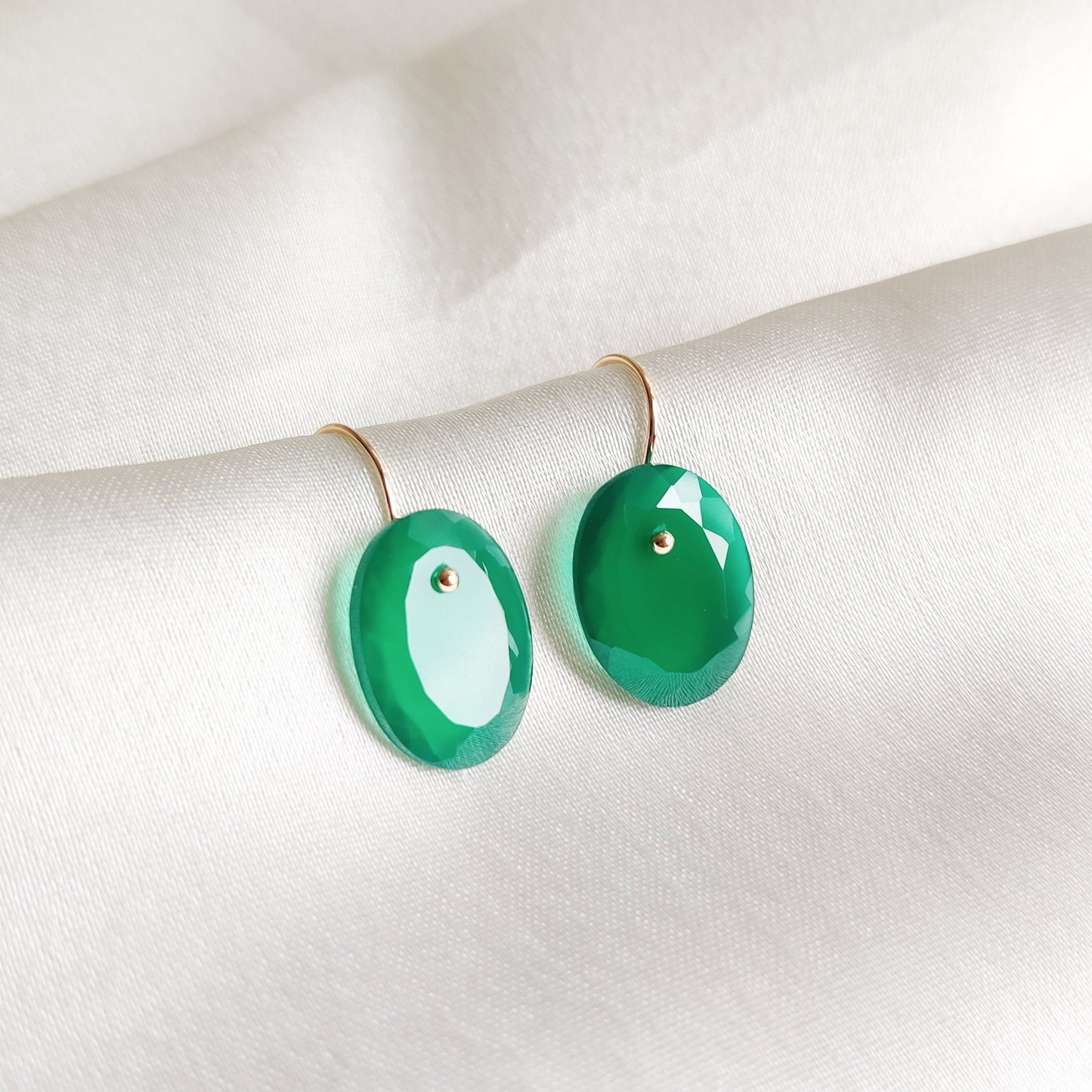 Natural Green Onyx Earrings, 14K Solid Yellow Gold Onyx Earrings, May Birthstone Earring, Christmas Earrings, Green Onyx Jewelry