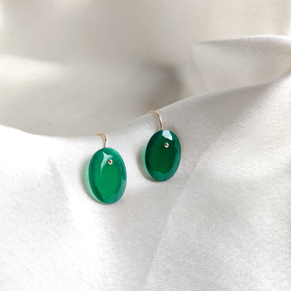 Natural Green Onyx Earrings, 14K Solid Yellow Gold Onyx Earrings, May Birthstone Earring, Christmas Earrings, Green Onyx Jewelry