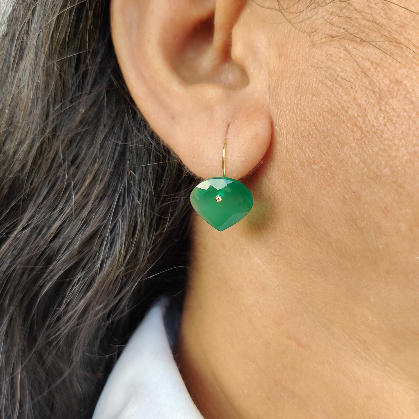 Natural Green Onyx Earrings, 14K Solid Yellow Gold Onyx Earrings, May Birthstone Earring, Christmas Earrings, Green Onyx Jewelry