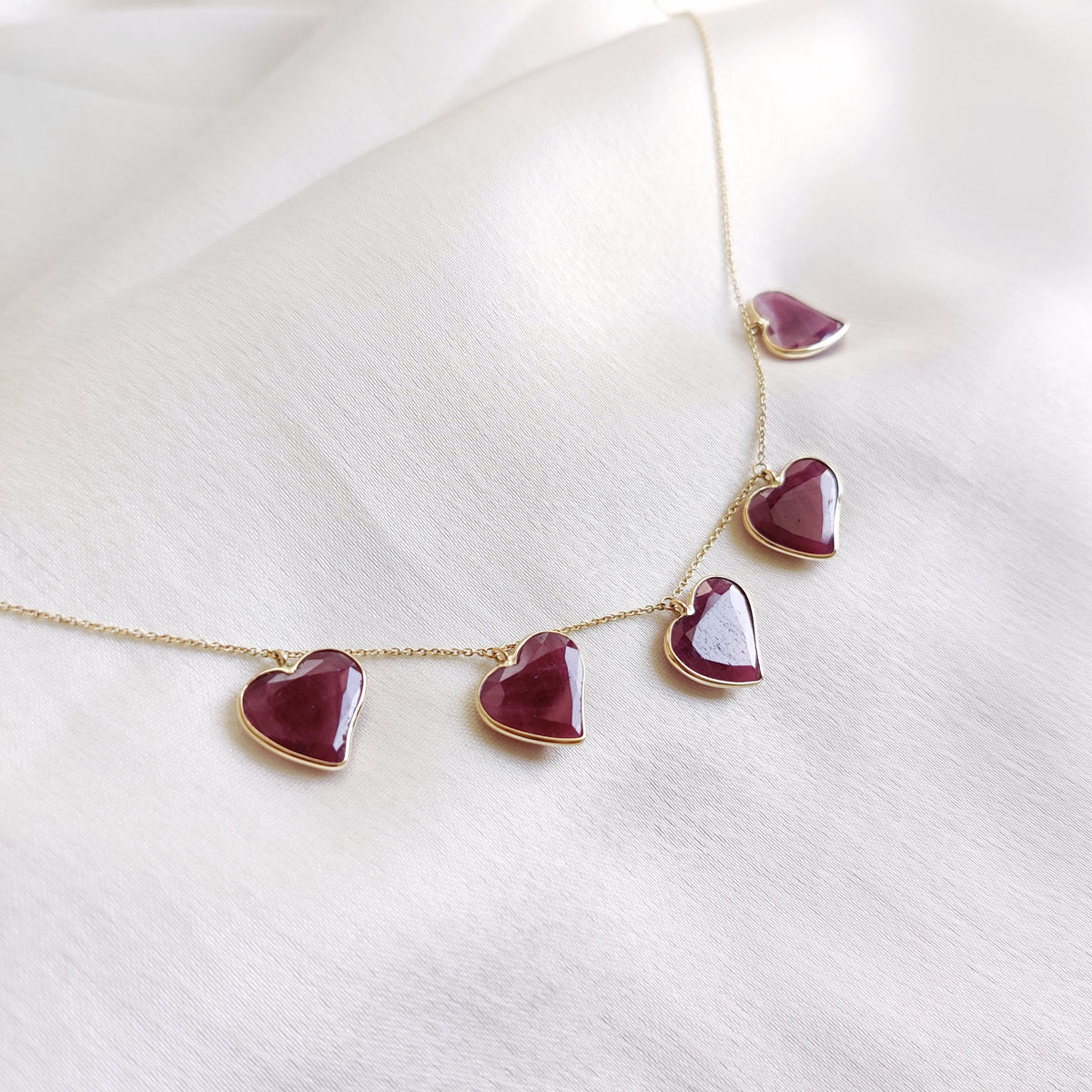 14K Solid Yellow Gold Natural Ruby Heart Necklace, July Birthstone Pendant