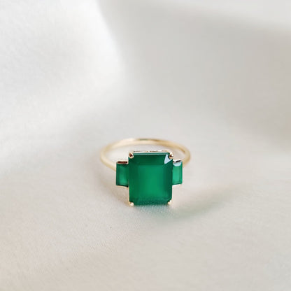 Natural Green Onyx Ring, 14K Solid Yellow Gold Green Onyx Ring, May Birthstone Ring, Green Onyx Jewelry, Dainty Onyx Ring, Christmas Ring