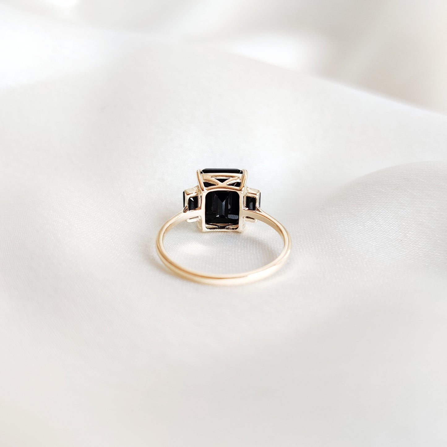 Natural Black Spinel Ring, 14K Solid Yellow Gold Black Spinel Ring, December Birthstone Ring, Black Spinel Jewelry, Emrald Cut Spinel Ring