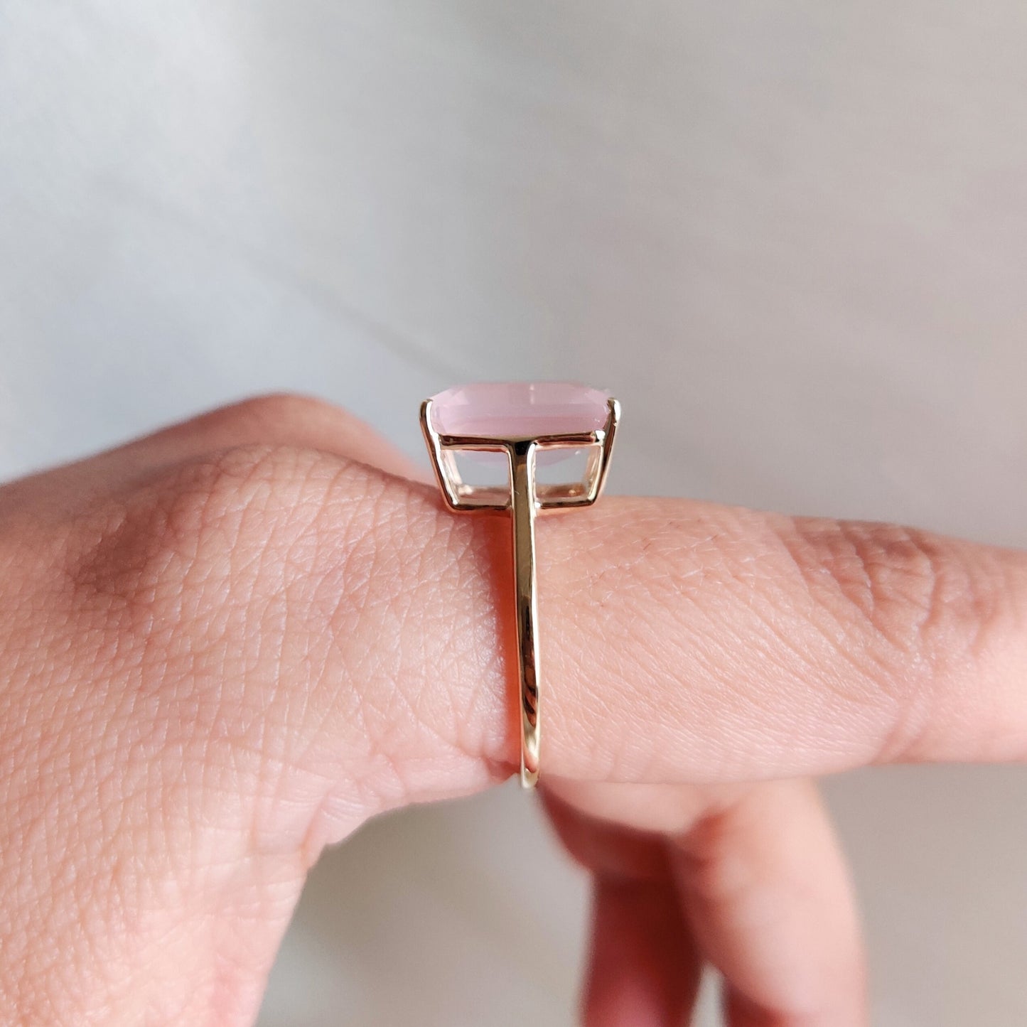 Natural Rose Quartz Ring, 14K Solid Yellow Gold Ring, January Birthstone Ring, Octagon Shape Rose Quartz Prong Ring, Rose Quartz Jewelry