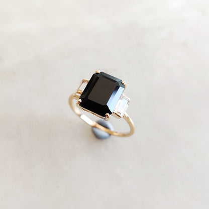 Natural Black Onyx & White Topaz Ring, 14K Solid Yellow Gold Ring, July Birthstone Ring, Multi Stone Ring, Dainty Gemstone Ring